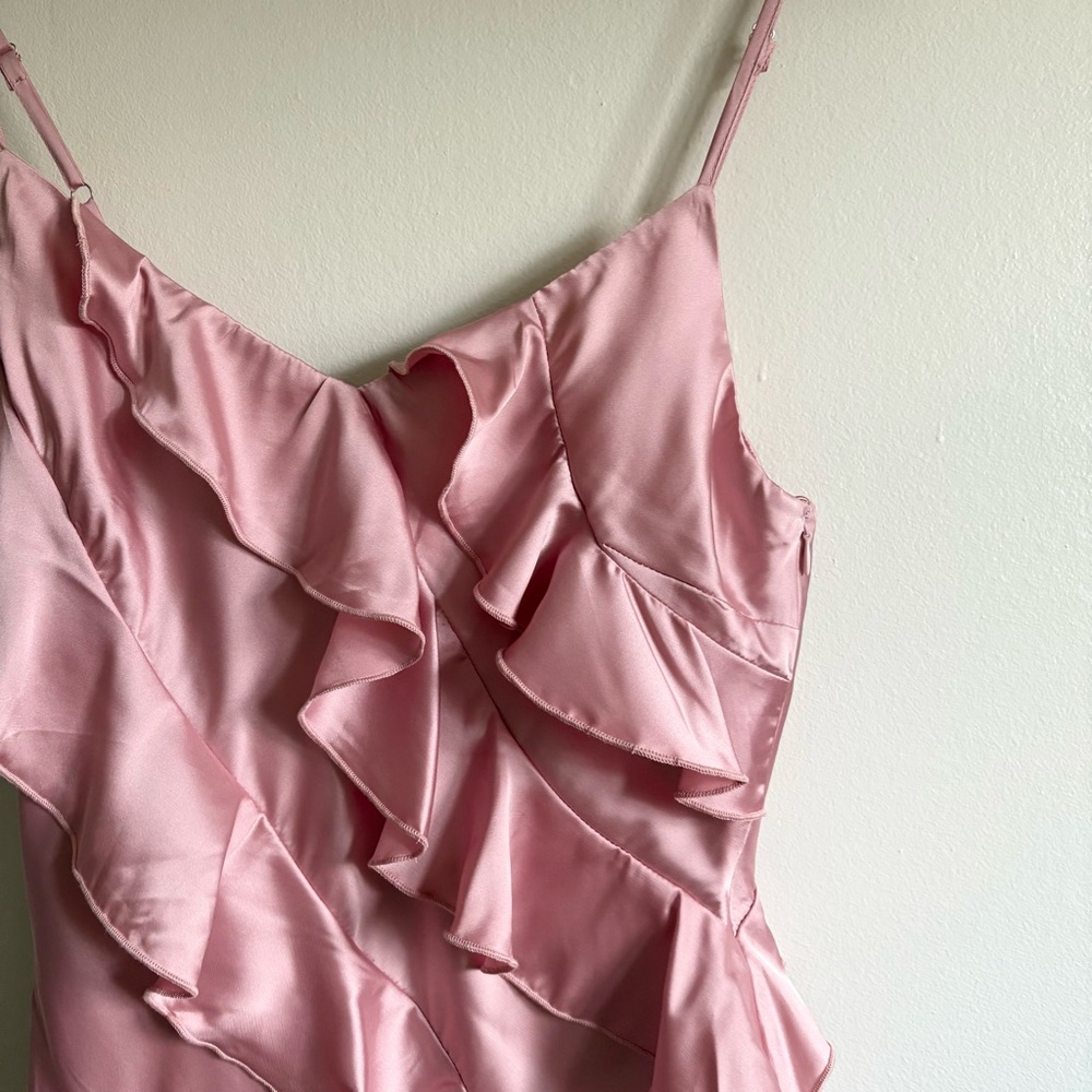 Petal + Pup Ciao Ruffles Maxi Satin Dress in Pink NEW - Picture 4 of 8
